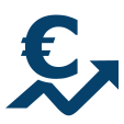 Piktogramm eines Euro-Zeichens mit einem Kurspfeil darunter
