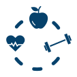 Piktogramm mit einem Herz, einem Apfefl und einer Hantel